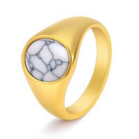 Bague Chevalière Ovale en Howlite Turquoise, Pierre Naturelle Vintage, Acier Inoxydable 316L, Vente en Gros pour Hommes