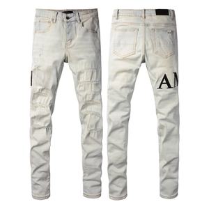 Nuovi Arrivi <span class=keywords><strong>Jeans</strong></span> da <span class=keywords><strong>Uomo</strong></span> di Alta Qualità <span class=keywords><strong>Slim</strong></span> <span class=keywords><strong>Fit</strong></span> in Denim di Cotone, Stile Casual Dritto, Lavaggio Distressed, Effetto Vintage Strappato HighStreet Amiry - Product Image 2