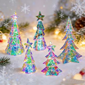 Ornements de Noël en PET prismatique irisé faits à la main, lumières écologiques, figurines de Noël de table, jouets - Product Image 1