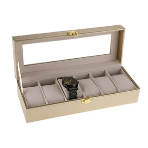 Boîte à montres de luxe à 6 emplacements en papier texturé métallique, étui de présentation or, argent, or rose avec fenêtre en verre, organisateur de bijoux et cadeaux - Product Image 4