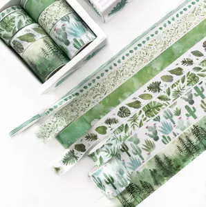 绿色植物叶子图案日本和喜美纸胶带粘合装饰工艺胶带