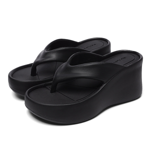 Sandales compensées de luxe noires et blanches pour femmes, nouvelle collection, talons plateforme, logo personnalisé, souples et confortables - Product Image 1