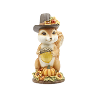 Statue de jardin en résine Écureuil, Écureuil de Thanksgiving avec chapeau de pèlerin et lumière LED en forme de gland, Décoration de jardin, Fourniture en gros B2B