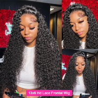 Wig Rambut Keriting Afro Alami Model Waterwave 13x6 Swiss HD Lace Front Wig Rambut Manusia Keriting HD Full Lace Frontal Wig