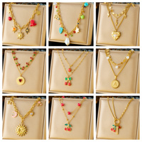 Dubbellaags Roestvrijstalen Ketting Hart Zon Goud Kersenfruit Liefdeskompas Uniek Kompas Zon Design Mode Hanger