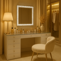 Miroir de maquillage LED en cristal de luxe JIN PENG, commande tactile, variateur d'intensité, miroir mural Art Déco pour hôtel et salon