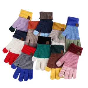 Low Moq Winter Magic Screen Touch Winter Gloves China Supplier Of New Long Contrasting Color Knitted Wool Winter Knit Gloves