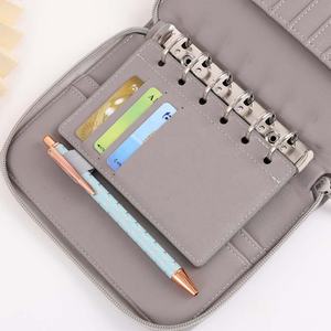 Saffiano deri A7 pano çift taraflı kart yuvaları ve 6 halka A7 halka deri bağlayıcılar için elastik bir kalem döngü ile yaprak uçmak - Product Image 4