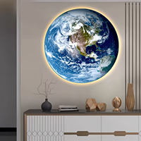 Lune Terre Ronde LED Peinture Salon Couloir Suspendu Peinture Lit Principal Tête Fond Mur Art Décor À La Maison Peinture