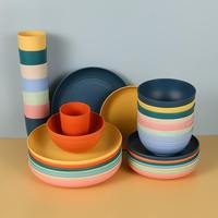 Ensemble de vaisselle en paille de blé au design moderne, personnalisable en gros, assiettes, bols, tasses, réutilisable, qualité alimentaire, fourni aux hôtels