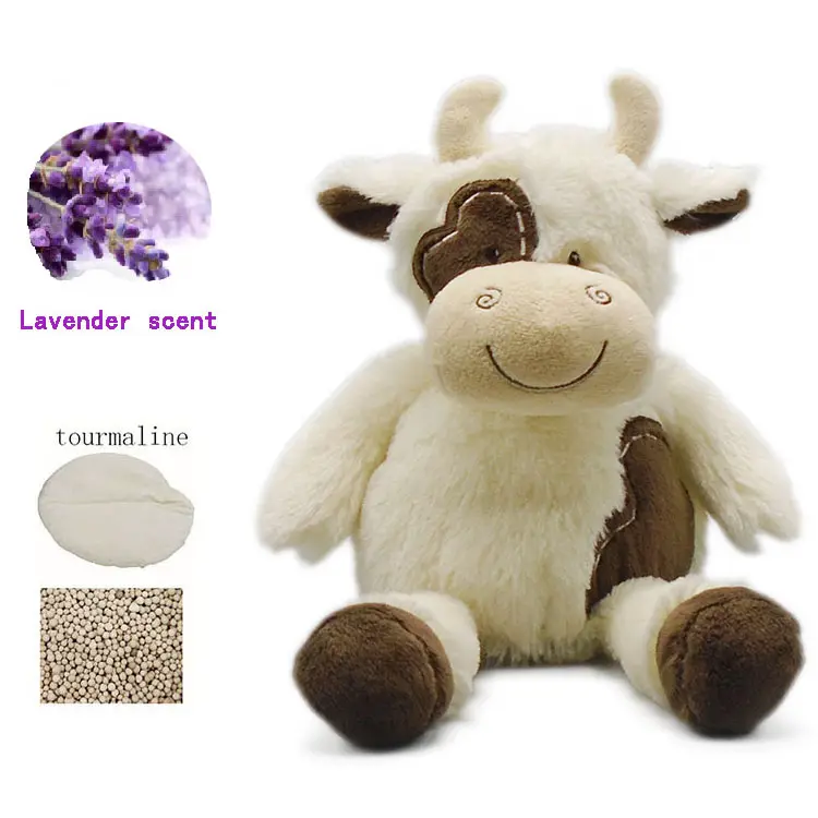 Aquecedor de pelúcia, lavanda francesa perfumado microondulável preto e branco vaca aquecedor de brinquedo