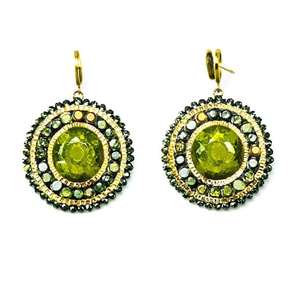 Boucles d'oreilles pendantes en cristal plaqué or PVD, acier inoxydable 316L, pierre verte ronde durable et résistante - Product Image 2