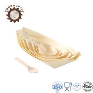 Wb03 Phân Hủy Sinh Học Thân Thiện Với Môi Dùng Một Lần Dao Kéo Đặt Bằng Gỗ Phục Vụ Khay Cho Đảng Snack Món Tráng Miệng Sinh Nhật Gỗ Khay Thuyền - Product Image 5