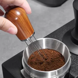 New Solid Wood WDT Tool Coffee Grounds Needle Distributor Barista Tool Stirring Tool With Base For Espresso Distribution