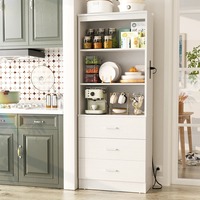 Armoire de cuisine haute, minimaliste, blanche, robuste et durable, avec station de charge, tiroirs, étagère de rangement