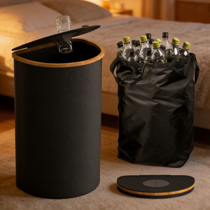 Poubelle de recyclage en tissu de bambou Qiyang avec couvercle et sac intérieur amovible pour le rangement à domicile - Product Image 1