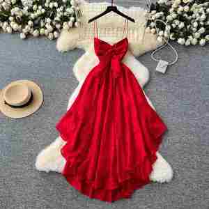 Vestido Midi Casual de Verano para Mujer, Tejido Transpirable, Sostenible y Lavable, con Volantes Asimétricos y Encaje, en Poliéster/Algodón - Product Image 1