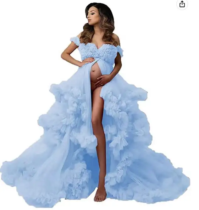 Luxury Ruffles Maternity Gowns Lace multilayer gauze dress lace skirt designer bridal dress