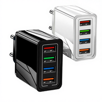 Chargeur mural USB 4 ports, charge rapide 3.0, 5V/2.4A, câble rétractable, adaptateur secteur multi-ports, prise EU/US/UK pour montre intelligente, ordinateur portable