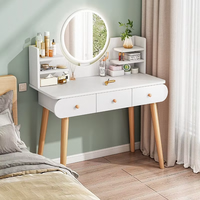 Table de toilette de chambre à coucher minimaliste moderne avec miroir éclairé réglable, tiroirs de rangement et table de maquillage intégrée