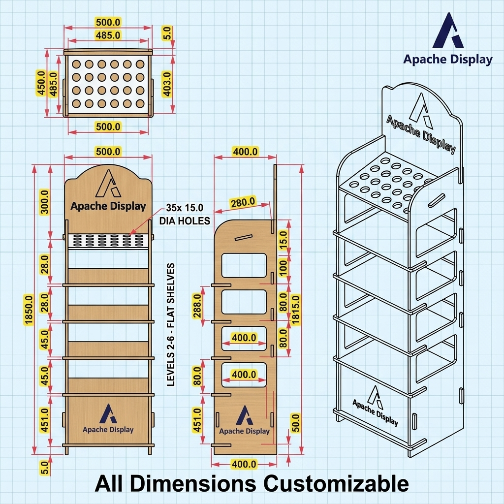 Wholesale Custom 6 Tier Wooden Egg Display Stand Retail Fresh Food Ingredient Rack with Top Egg Holes Floor Wood Grocery Shelf — view 4