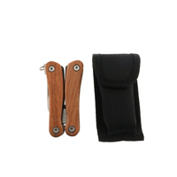Mini-pince multifonction pliable 8-en-1 avec poignée en bois et aluminium et lumière LED pour le camping
