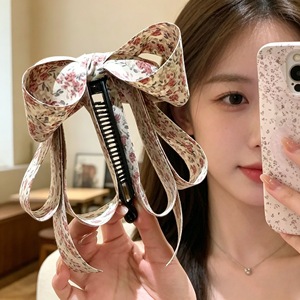 Foggy Flower Season Korean Style Floral <b>Bow</b> Banana <b>Clip</b> for Women, High-Level Ponytail Claw <b>Clip</b>, Elegant and Versatile Hair - Product Image 3