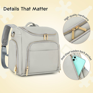 Útil conjunto de bolsas de pañales para bebés, bolsa de pañales de cuero PU, <span class=keywords><strong>mochila</strong></span> grande de maternidad, <span class=keywords><strong>mochila</strong></span> para mamá, guardería con cambiador - Product Image 3