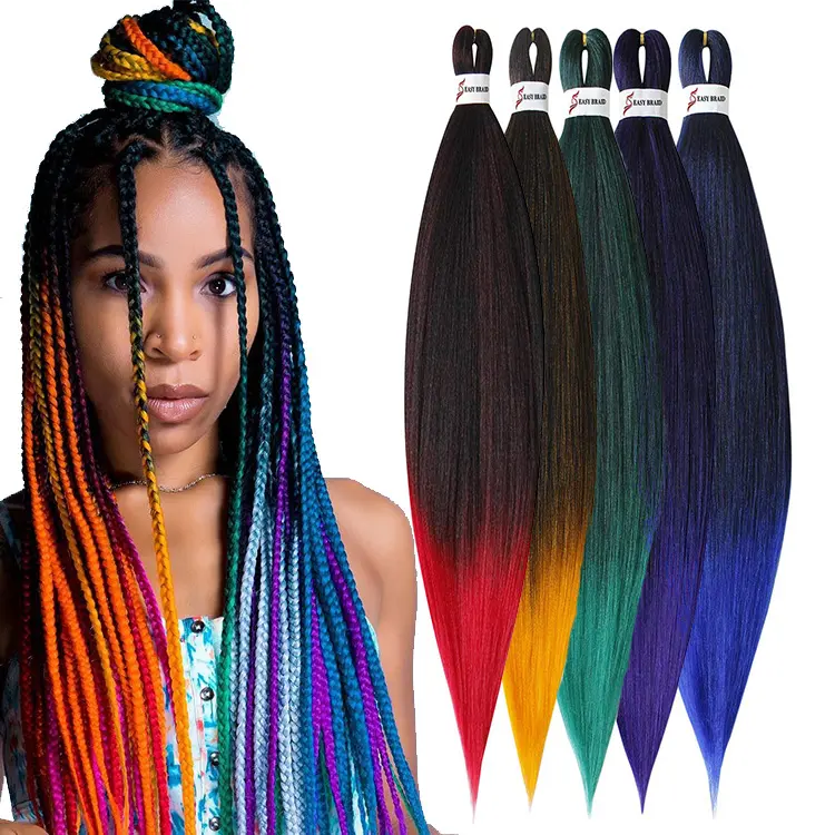 Pre-Stretched Braiding Hair Easy Braiding Crochet Hair Extensions Ombre Color 26inch 90g Yaki Texture Synthetic Fiber Box Braids