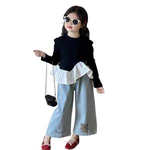 Vêtements pour filles, <span class=keywords><strong>collection</strong></span> automne 2026, hauts à volants élégants, t-shirts en tissu synthétique mélangé pour filles - Product Image 5