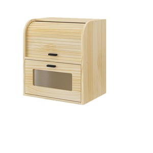 Boîte à pain en bois, étagère de rangement multifonctionnelle pour cuisine avec tiroir et porte-couverts, couleur bois naturel, matériau en bambou - Product Image 5