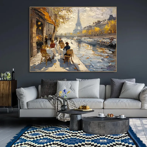 Café rue à Paris France paysage urbain peinture peint à la main texturé européen mur <span class=keywords><strong>Art</strong></span> moderne abstrait <span class=keywords><strong>Art</strong></span> urbain - Product Image 2