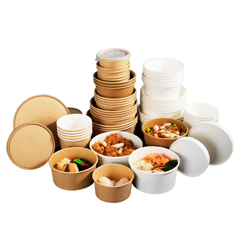 Compartment Lid Round Paper Hot Soup Disposable Heated Paper Take Away Bowls Paper Bowl for Ice Cream