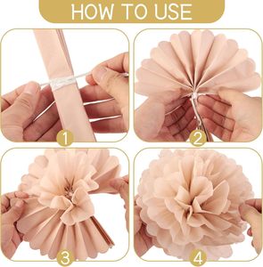 Fleurs en papier de soie pompons bohèmes, décorations neutres marron champagne pour fête prénuptiale, baby shower, mariage, <span class=keywords><strong>anniversaire</strong></span> - Product Image 2
