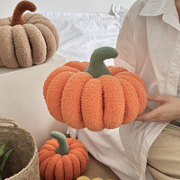 Coussin décoratif en peluche tricotée en forme de citrouille, lavable, en polyester, pour canapé, assise ou décoration d'Halloween et de Noël
