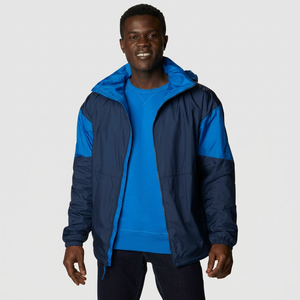 Veste coupe-vent en nylon bleu de haute qualité pour hommes col montant réversible fermeture éclair hiver toile à capuche avec polaire unie en gros - Product Image 1