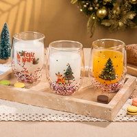 Vente en gros de tasses en verre borosilicate à double paroi isolées de 300 ml (10 oz) pour les fêtes de Noël, tasses à café en verre pour Noël