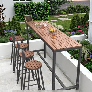 Outdoor <b>Table</b> Modern Garden Bar <b>Chair</b> <b>Tables</b> Metal Iron Frame <b>and</b> WPC Wood Top No Rust Camping <b>Table</b> Wood for Bar Coffee City - Product Image 1