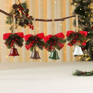 Cross-border wrought iron bell bow red berries pine <b>branches</b> pine cone pendant door hanging Christmas decoration Christmas <b>tree</b> - Product Image 1