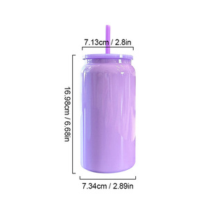 Colorido 16oz Clear Jelly Macaron Kids Lata de refresco de plástico irrompible con tapas Colores sólidos mezclados para envolturas UV DTF - Product Image 2