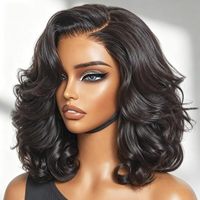 Perruque Bob Courte Ondulée en Cheveux Humains 13x4 13x6 5x5 HD Lace Front Wig Noir Uni Sans Colle pour Femmes Noires