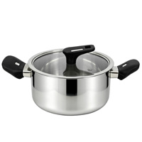 GOLDEN KEY OEM ODM Batterie de cuisine moderne en acier inoxydable triple couche, finition poli miroir, avec couvercles en verre à rebord large, pour intérieur et extérieur