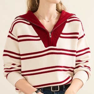 100% laine personnalisé couleur bloquant col <span class=keywords><strong>marin</strong></span> <span class=keywords><strong>rayé</strong></span> femmes <span class=keywords><strong>pull</strong></span> en tricot - Product Image 4