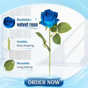 Fiori Artificiali Economici di Fabbrica Honghua, <span class=keywords><strong>Rose</strong></span> in Velluto Effetto Seta, <span class=keywords><strong>Rose</strong></span> Finte <span class=keywords><strong>Blu</strong></span> Polvere con Stelo - Product Image 3