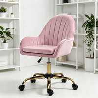 Chaises de bureau et de salon en velours à 5 pieds, base dorée, rembourrées, modernes, hauteur réglable, pivotantes à 360 degrés