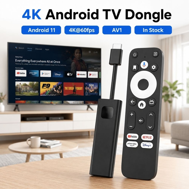 In Stock S905Y4 Android 11 TV Stick 4K UHD AV1 Streaming Device with BT Voice Remote Bulk Discount