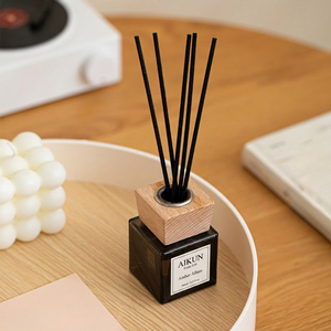 Aikun MOQ30pcs 3 Day Sample 7 Day Ship Grey 50ml Square Glass Sticker Logo Box Custom Scent Reed <b>Diffuser</b> Set for Boutique Brand - Product Image 3