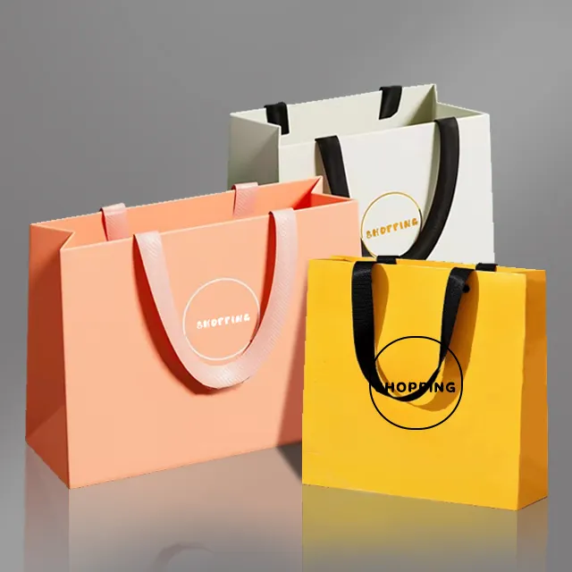 Paper Bag Custom Printed Logo Luxury Clothing Shopping Paper Bags Boutique Recyclable Gift Bag With Ribbon Rope