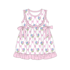 Vestido infantil GSD3873 personalizado para niña, con estampado de lazos coloridos, venta al por mayor, vestido de manga corta para bebé. - Product Image 2