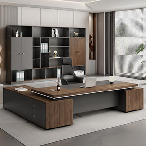 Bureau de direction en bois en forme de L minimaliste de luxe pour PDG, patron, bureau, bâtiment, espace de travail moderne haut de gamme - Product Image 1